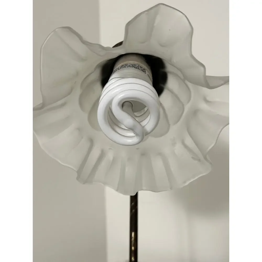 1970s VINTAGE Art Nouveau Lily Pad Gooseneck Lamp Ruffled Glass Tulip Shade